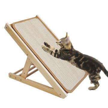 Adjustable Cat Scratcher - Angled Sisal Ramp with Solid Wood Base