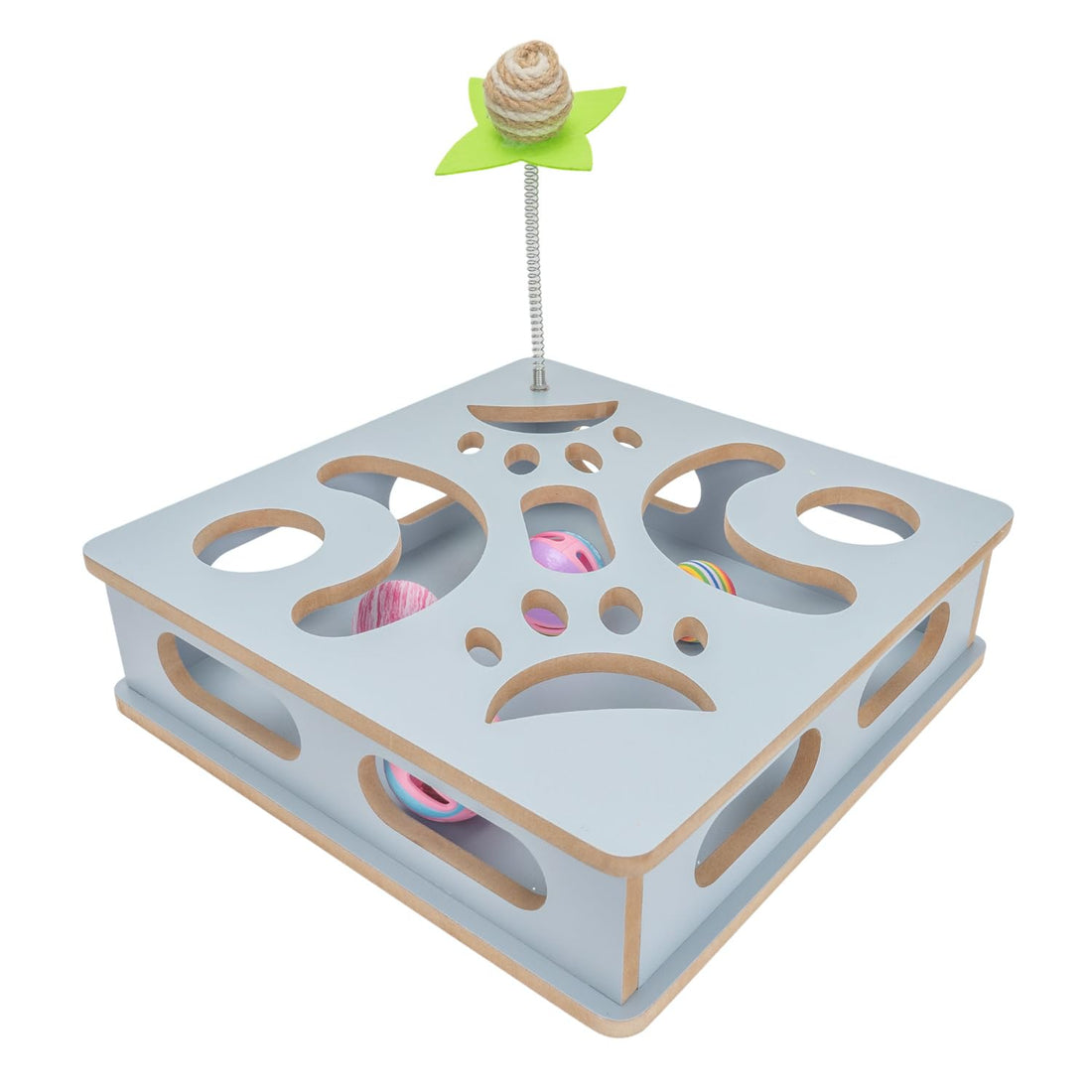 Interactive Cat Puzzle Box - Wooden Hunting Game with Spring Teaser