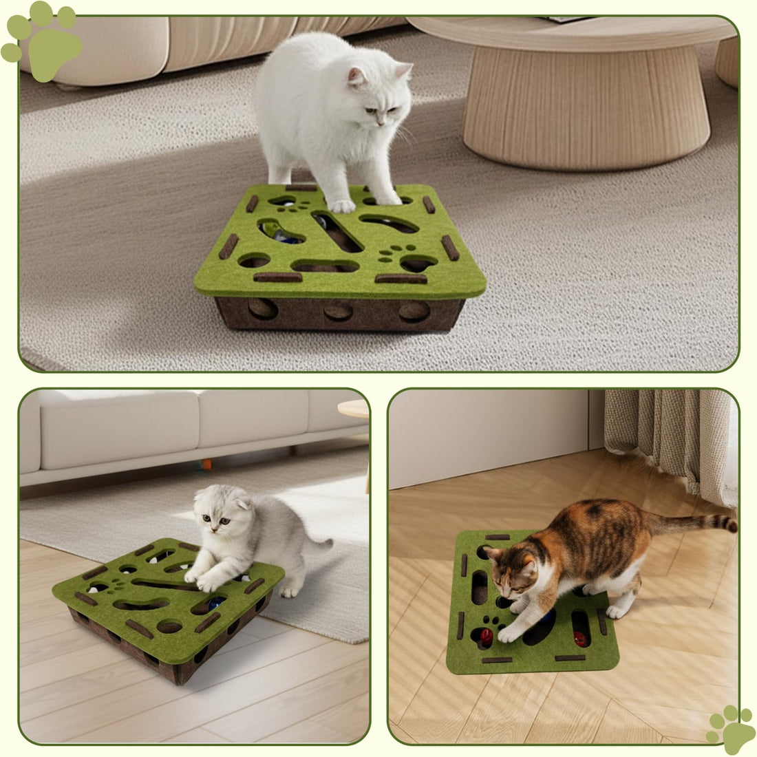 Interactive Felt Cat Puzzle - Multi-Track Play Box with Power Ball