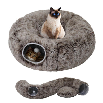 Cozy Pet Tunnel Bed - Convertible Play Tube with Removable Cushion