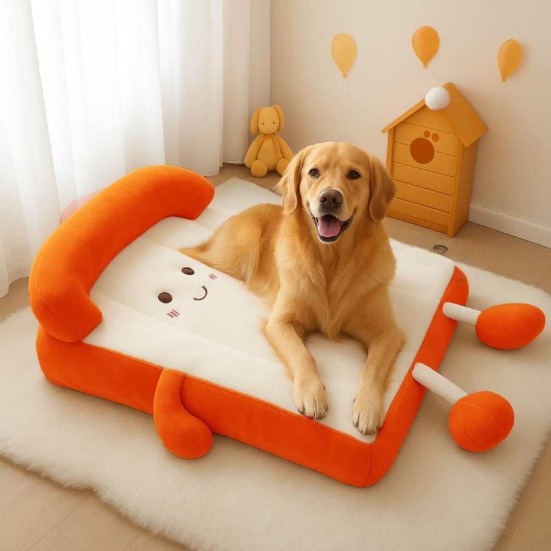 Toast-Shaped Pet Rest Mat - Washable Plush Bed with Playful Design
