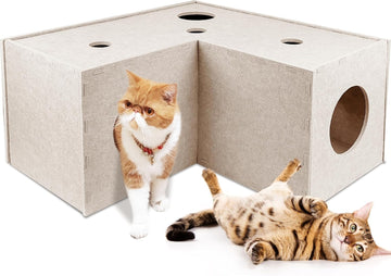 L-Shape Cat Tunnel - Soft Felt Hideaway with Peek-Through Openings