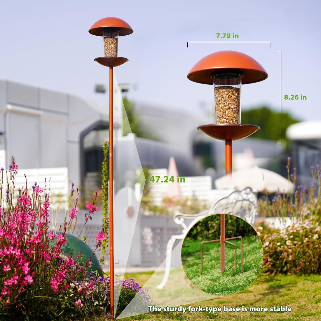 Standing Bird Feeder - Metal Pole-Mounted Wild Bird Feeder