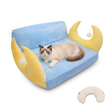 Luna Pet Sofa - Plush Moon-Shaped Couch with Removable Cover