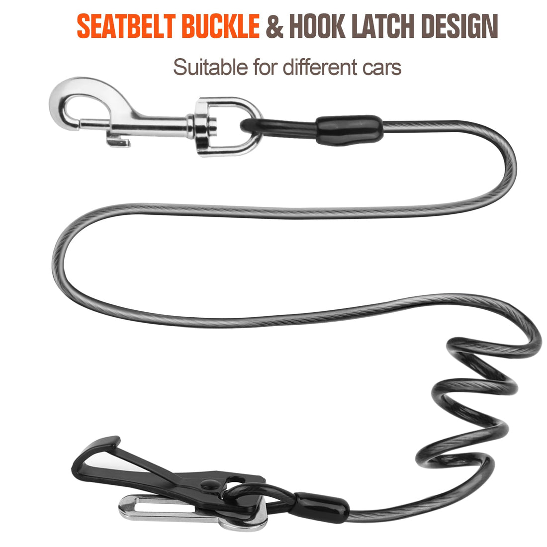 Secure Pet Car Harness - Chew-Resistant Steel Cable with Bungee Buffer