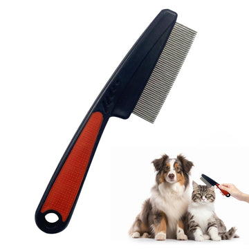 Fine-Tooth Pet Comb - Rubber Grip Flea & Dandruff Remover