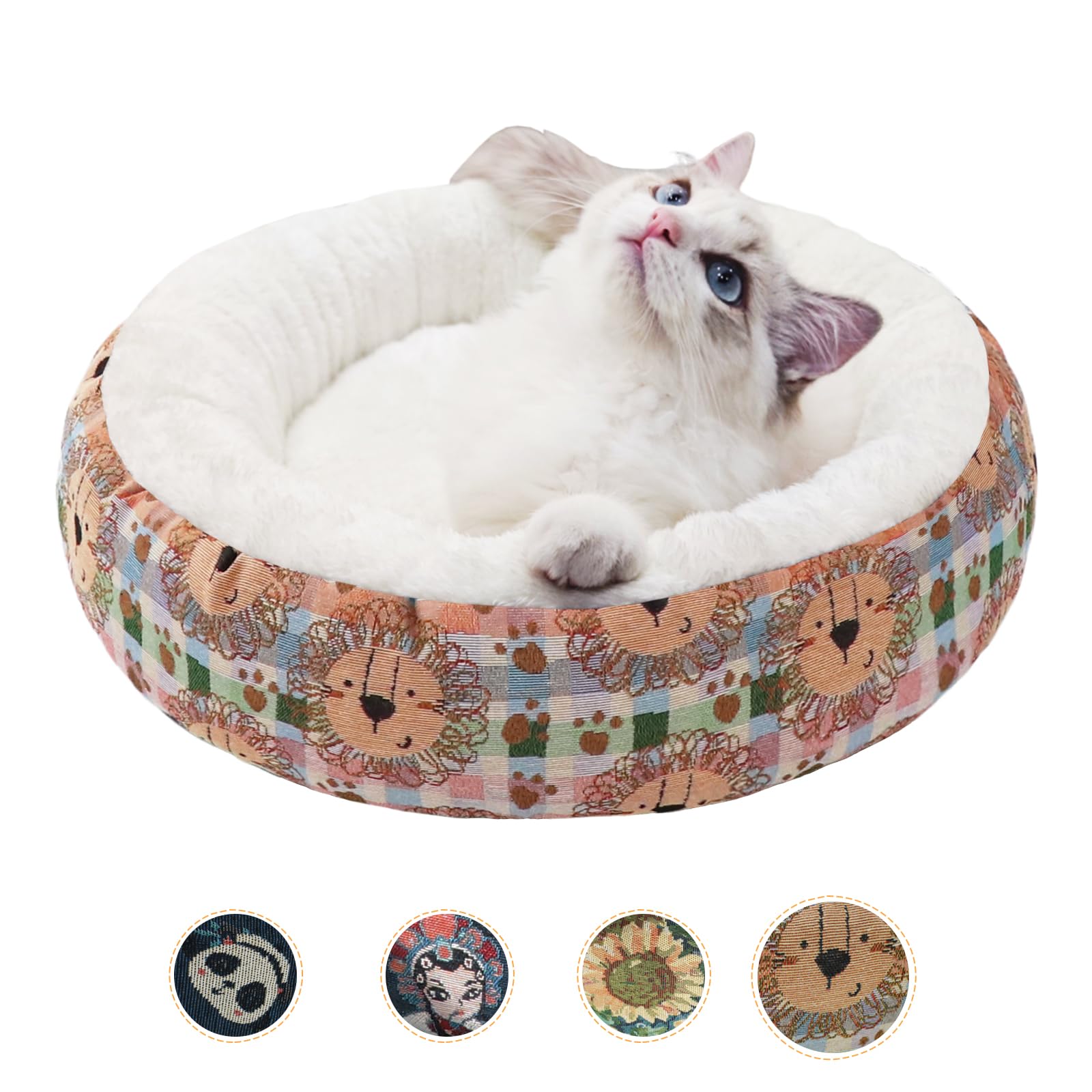 Comfort Donut Pet Bed - Calming Cuddle Nest with Jacquard Pattern