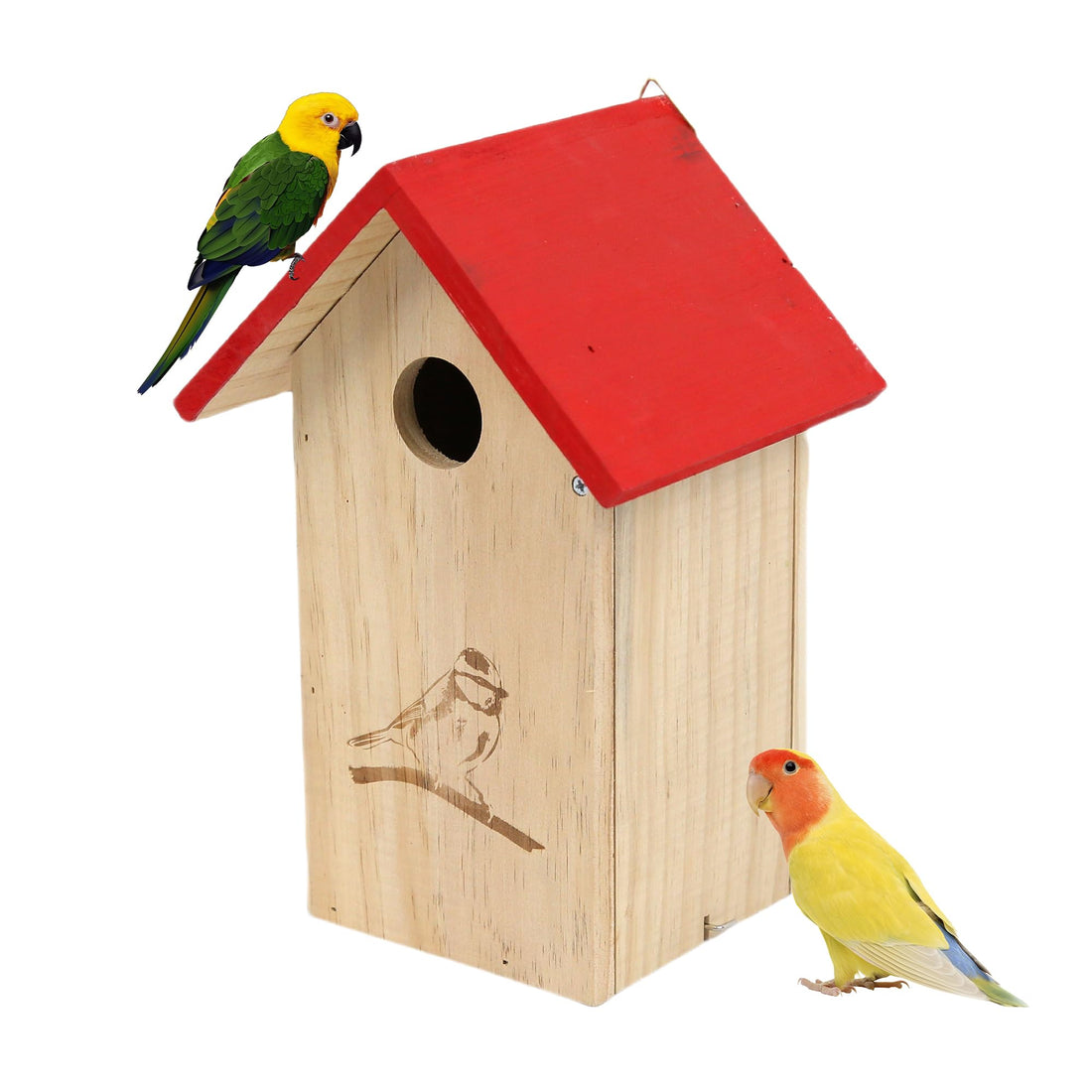 Pine Wood Bird House - Weather-Resistant Nesting Box with Metal Guard