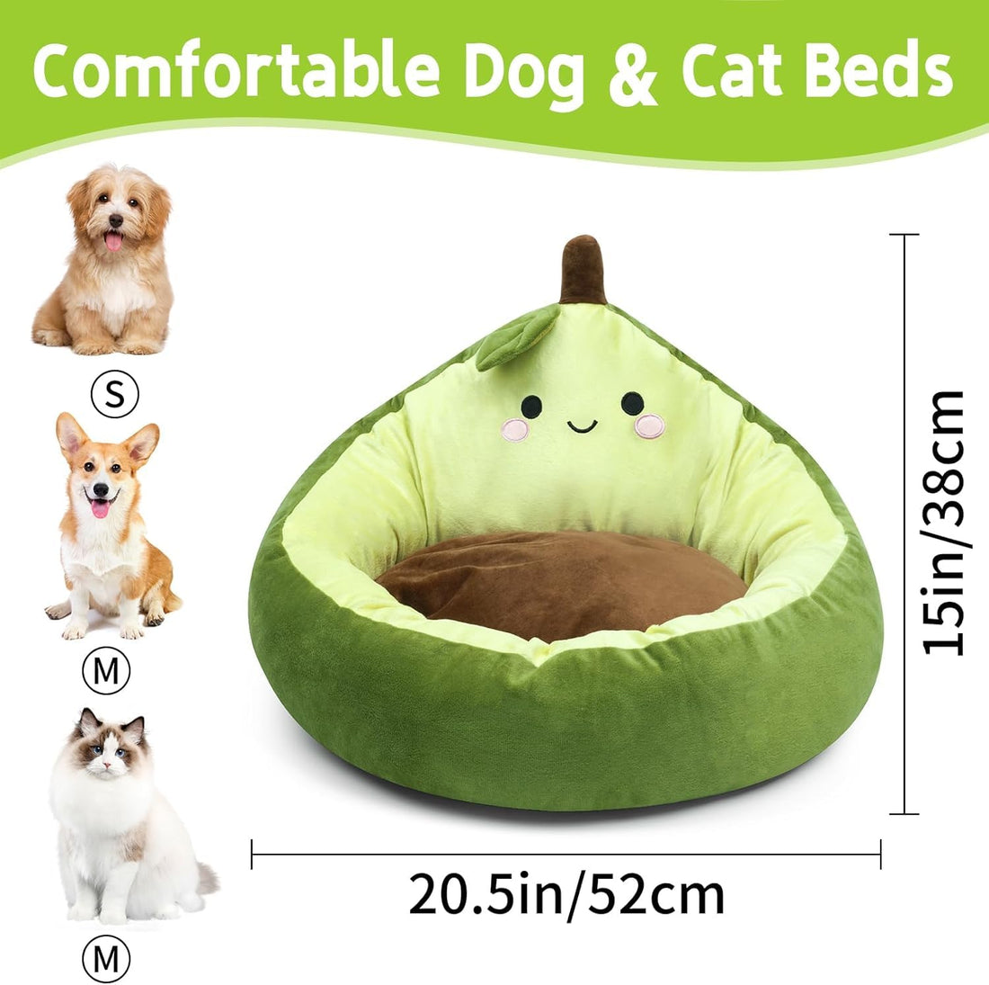 Avocado Pet Bed - Plush Round Cuddle Bed with Removable Pillow