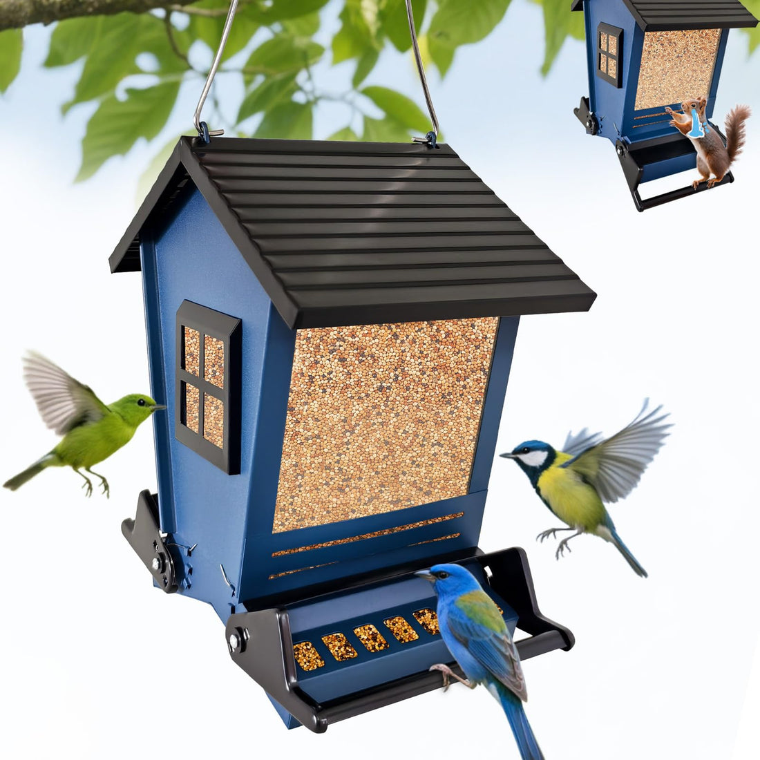 Squirrel Proof Bird Feeder - 5LB Capacity with Triple Protection