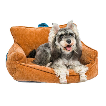 Portable Pet Sofa Bed - Plush Chenille Orthopedic Couch with Storage Pockets
