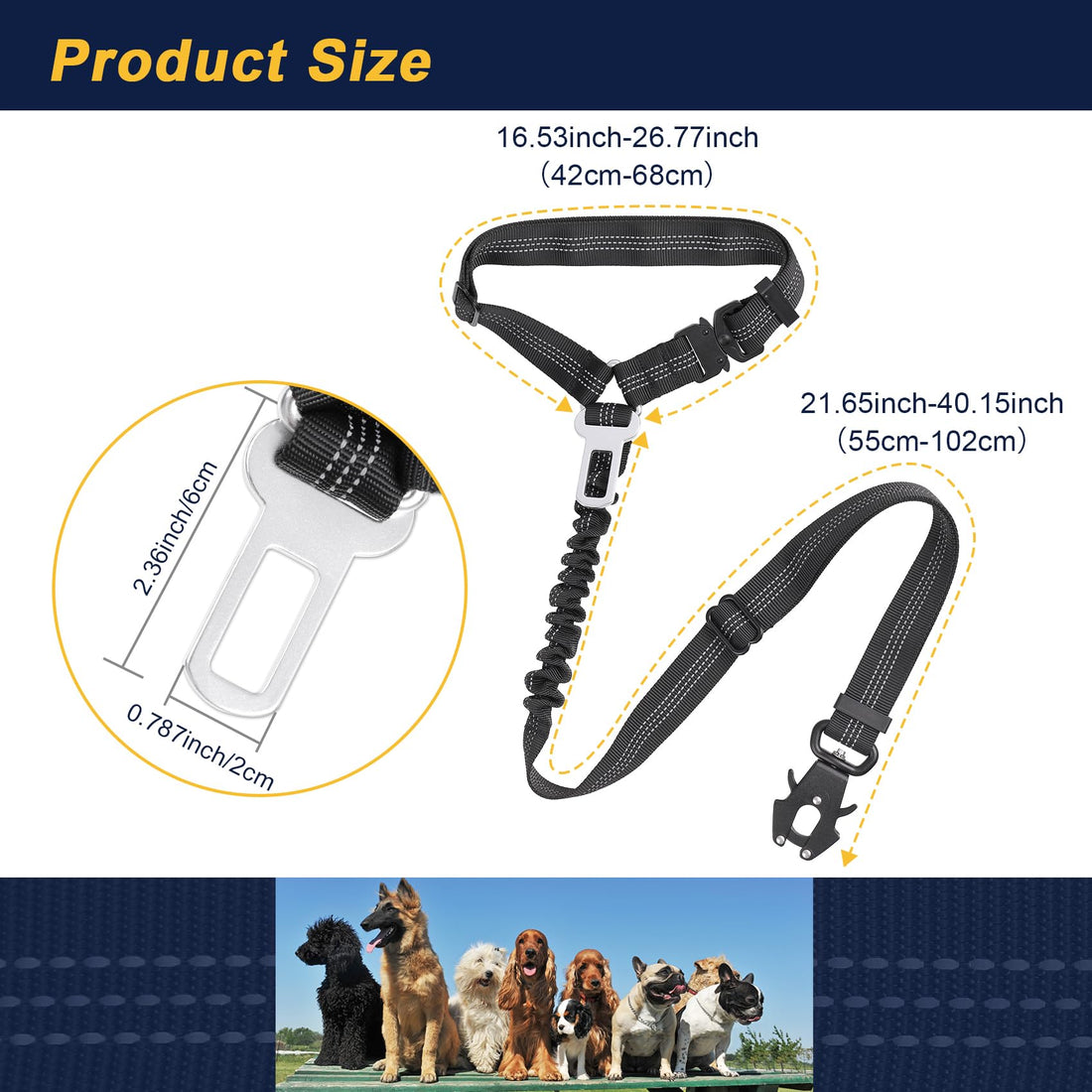 Secure 3-in-1 Car Harness - Retractable Safety Leash with Bungee Buffer