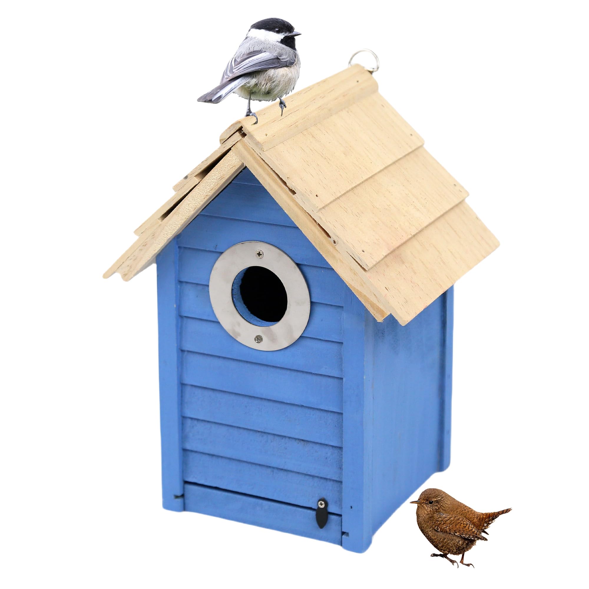 Pine Wood Bird House - Weather-Resistant Nesting Box with Metal Guard