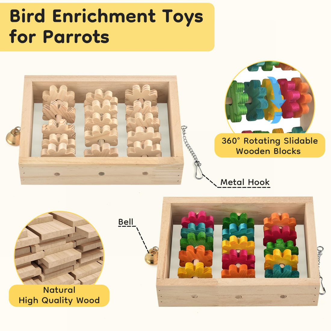 Parrot Chew Toys - Natural Wood Chewing & Puzzle Set