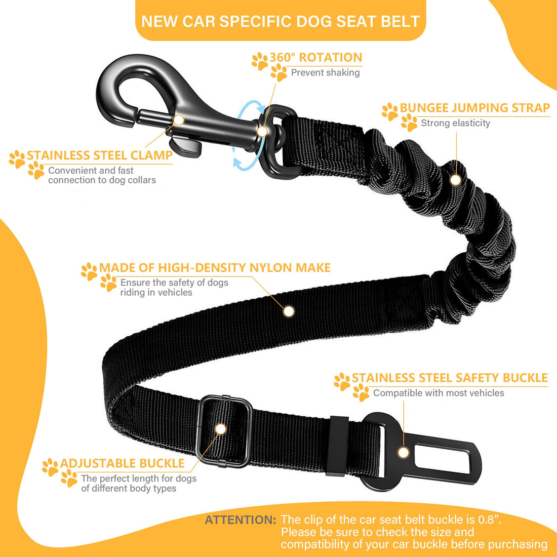 Secure Pet Car Harness - Retractable Safety Leash with Elastic Buffer