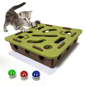 Interactive Felt Cat Puzzle - Multi-Track Play Box with Power Ball