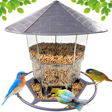 Adjustable Bird Feeder - Plastic Hanging Feeder with Protective Roof