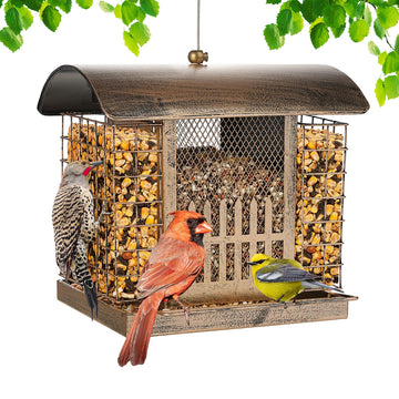 Dual Cage Bird Feeder - Metal Mesh Wild Bird Feeder with Resting Area