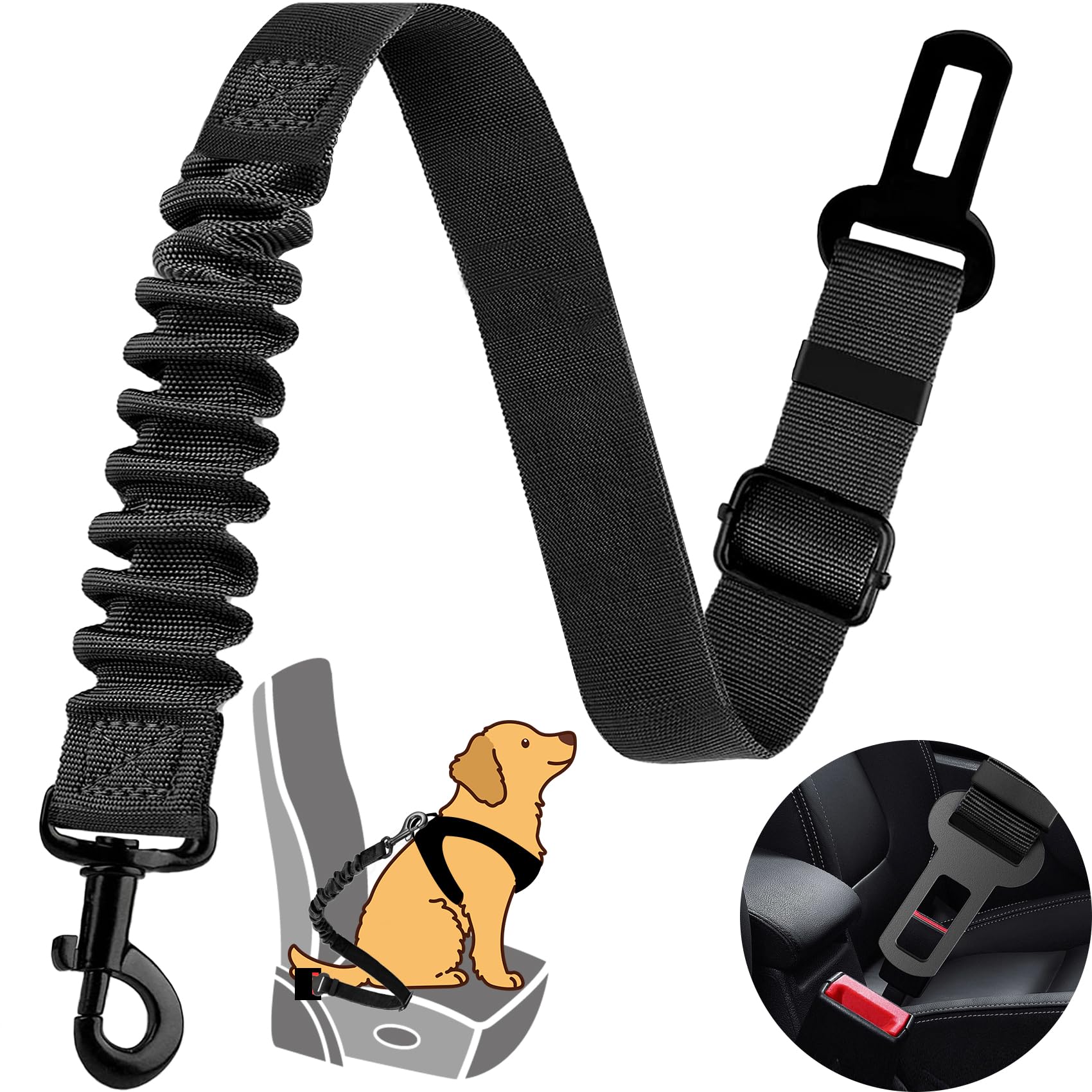 Secure Pet Car Harness - Retractable Safety Leash with Elastic Buffer