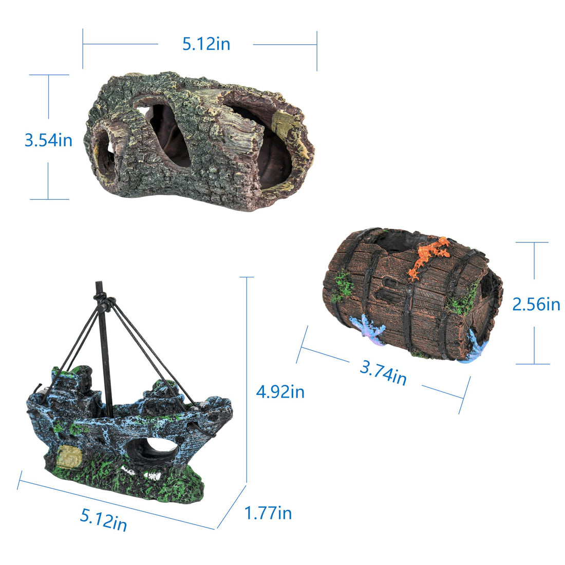 Aquarium Decor Set - 3 Piece Fish Hideout Ornaments