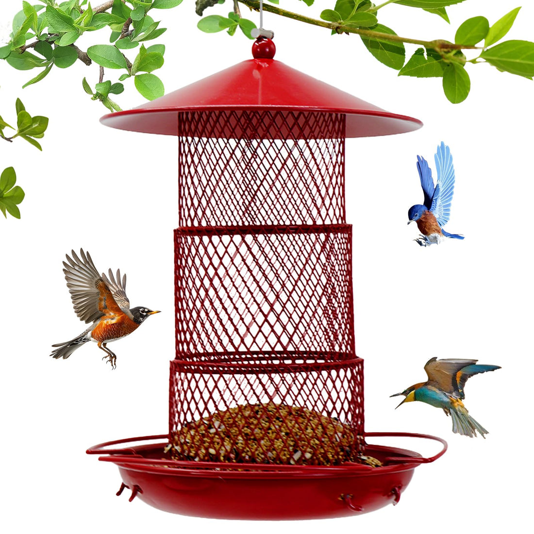 Vintage Metal Bird Feeder - Weatherproof Design with Spill-Proof Tray