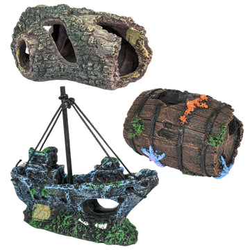 Aquarium Decor Set - 3 Piece Fish Hideout Ornaments