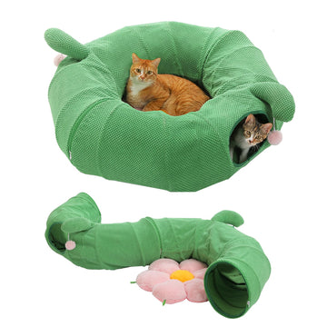 Cactus Cat Tunnel - Collapsible Play Circle with Flower Cushion