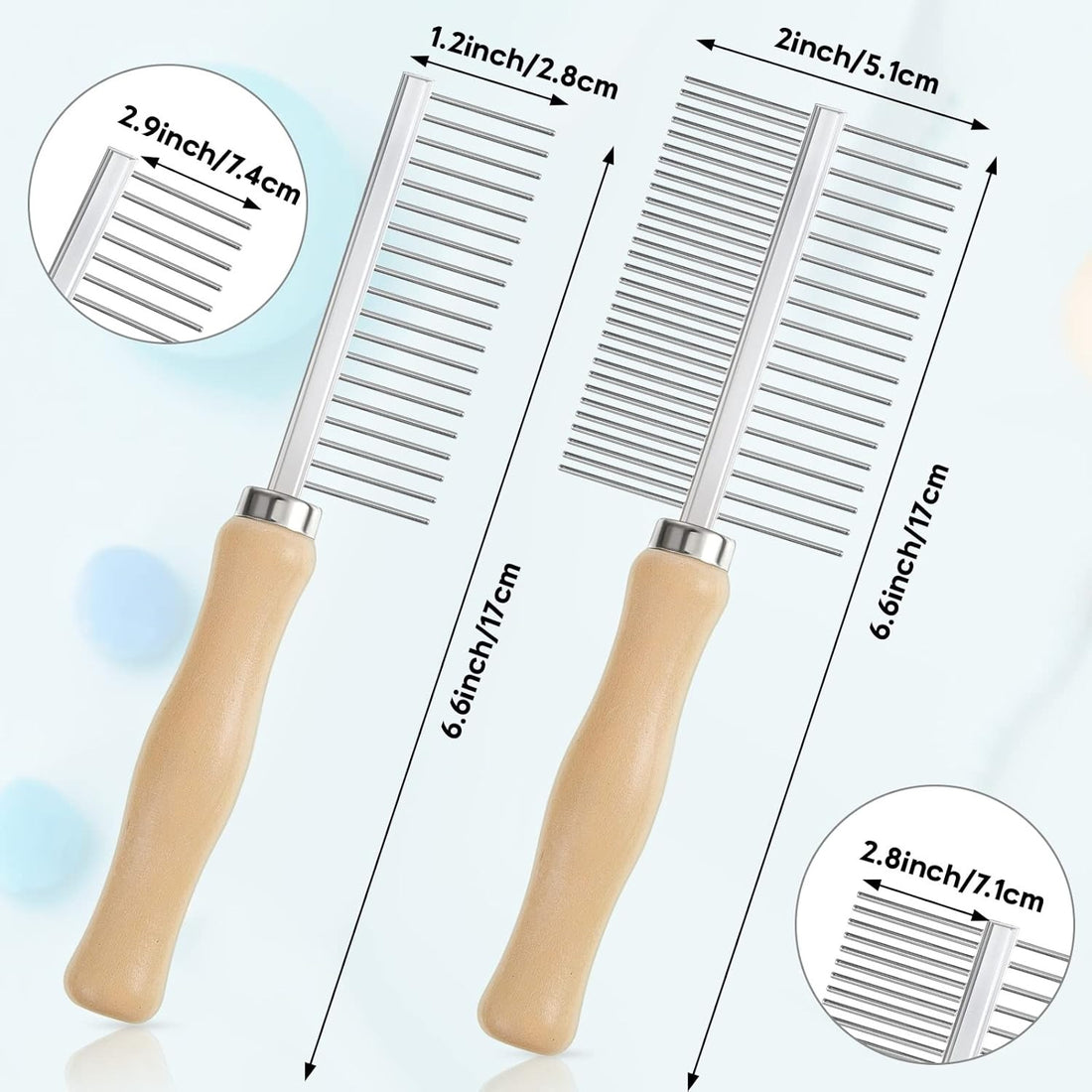 Dual-Side Pet Grooming Set - Wooden Handle Stainless Steel Combs
