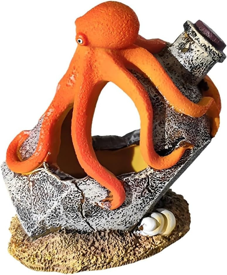 Octopus Aquarium Ornament - Realistic Resin Hideout Cave