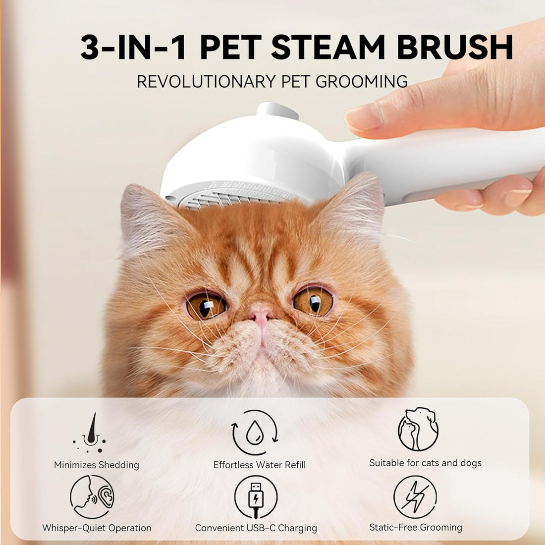 3-in-1 Pet Grooming Brush - Steam Care & Detangling Comb