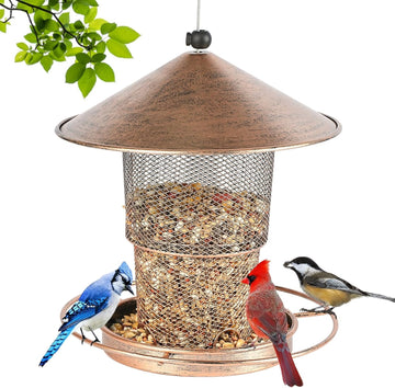 Metal Mesh Bird Feeder - Retractable Tube Design with Sloped Roof