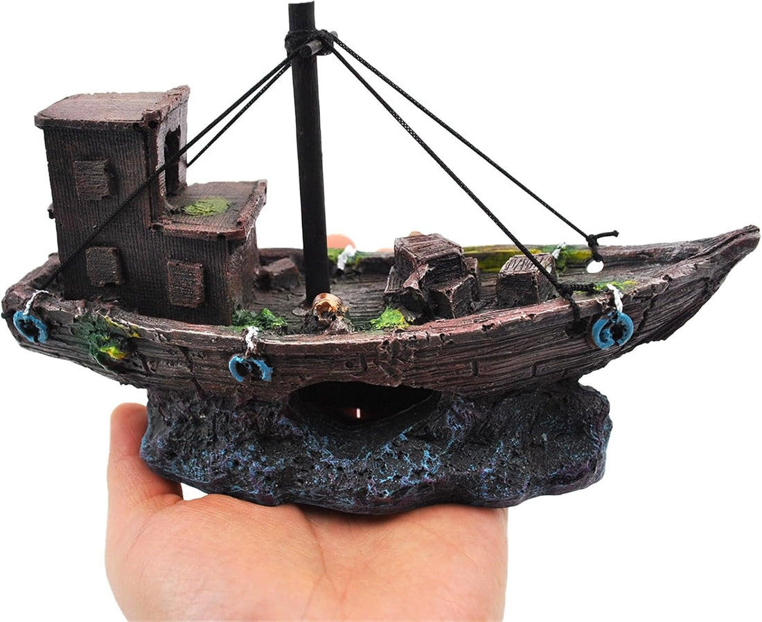 Shipwreck Aquarium Ornament - Resin Sunken Ship Decor