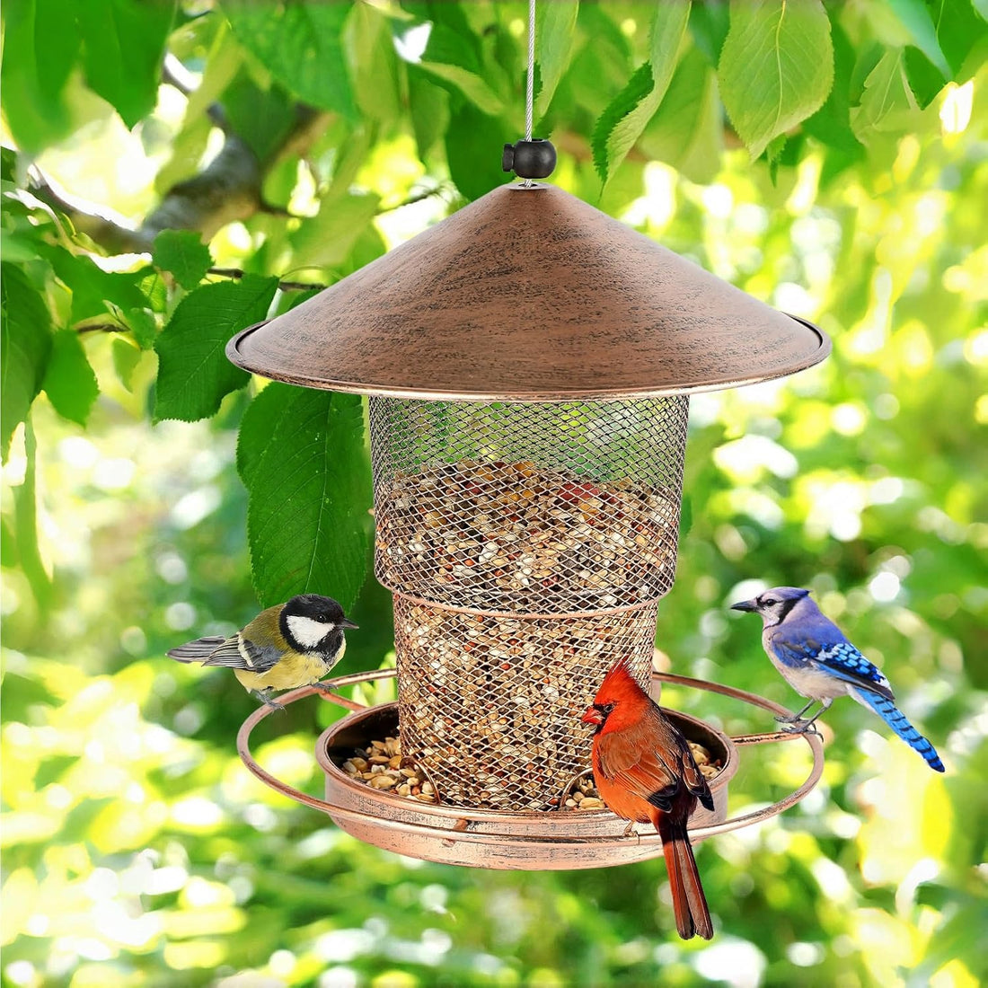 Metal Mesh Bird Feeder - Retractable Tube Design with Sloped Roof