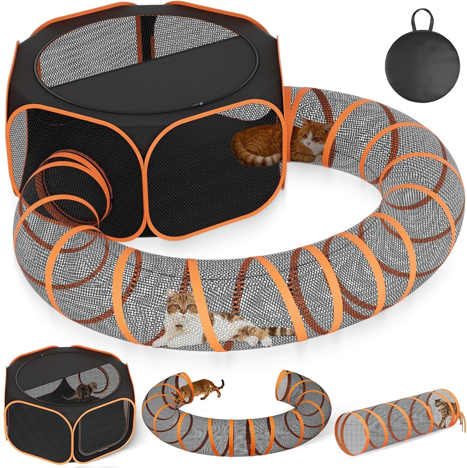 Portable Outdoor Cat Enclosure - Mesh Playpen with Connecting Tunnels