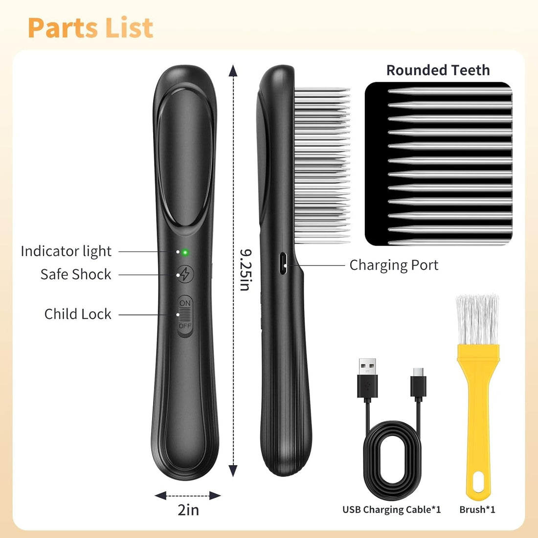 Ionic Pet Grooming Comb - USB Rechargeable Detangler with Safety Lock