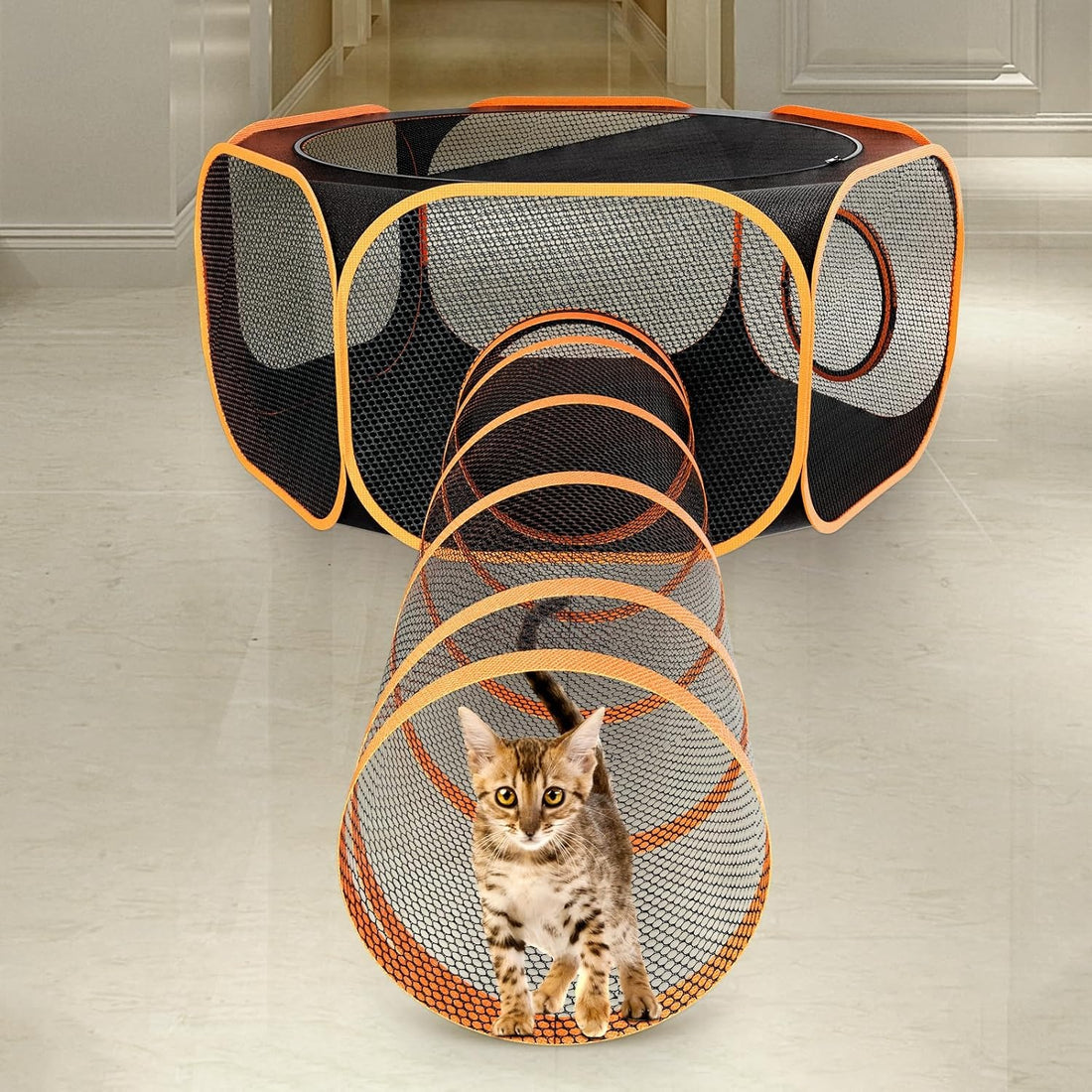Portable Outdoor Cat Enclosure - Mesh Playpen with Connecting Tunnels