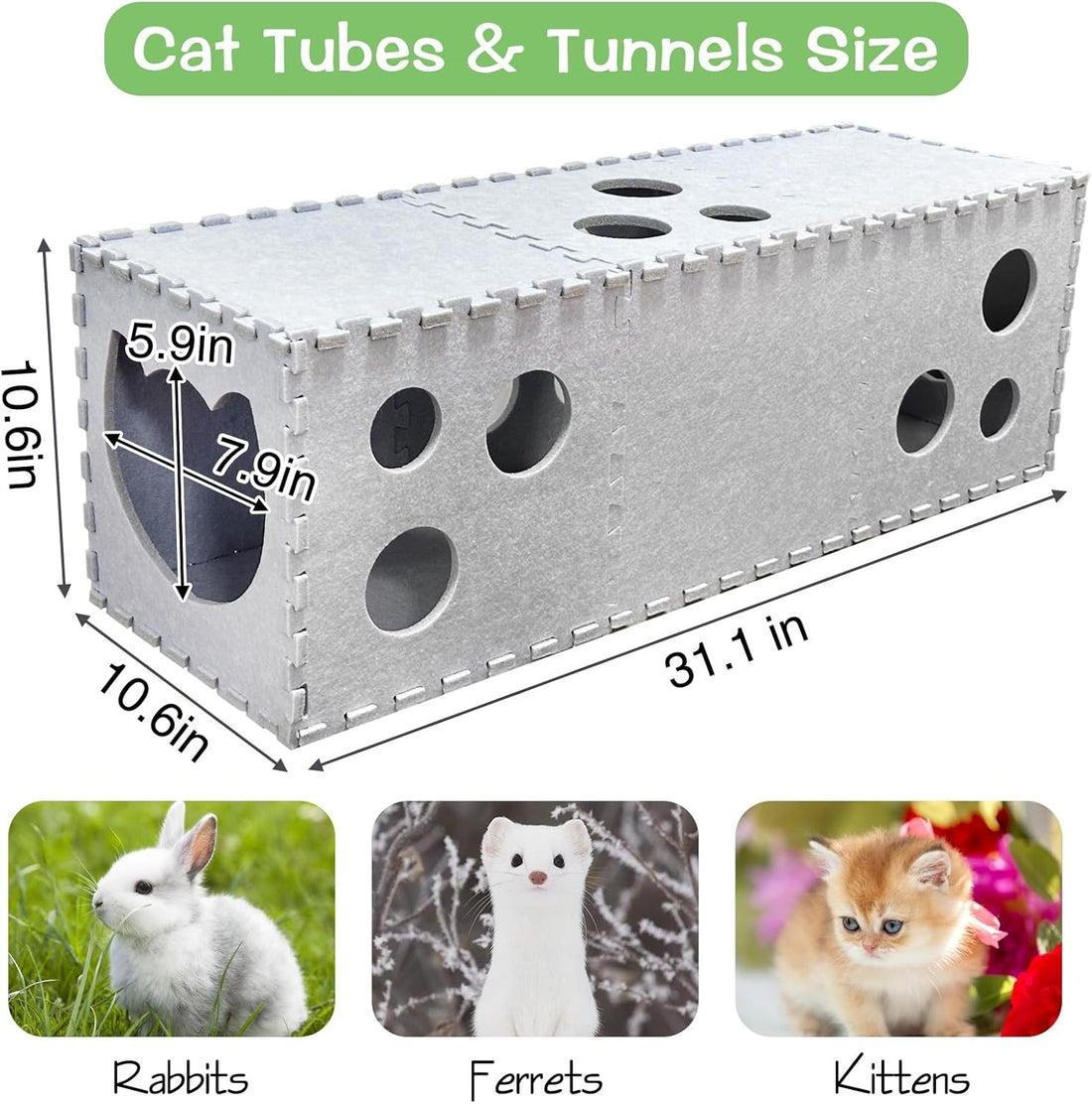 Modular Cat Tunnel - Felt Play System with Peek-Through Windows