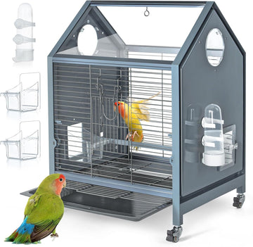 Acrylic Bird Cage - Panoramic View Habitat with Rolling Stand