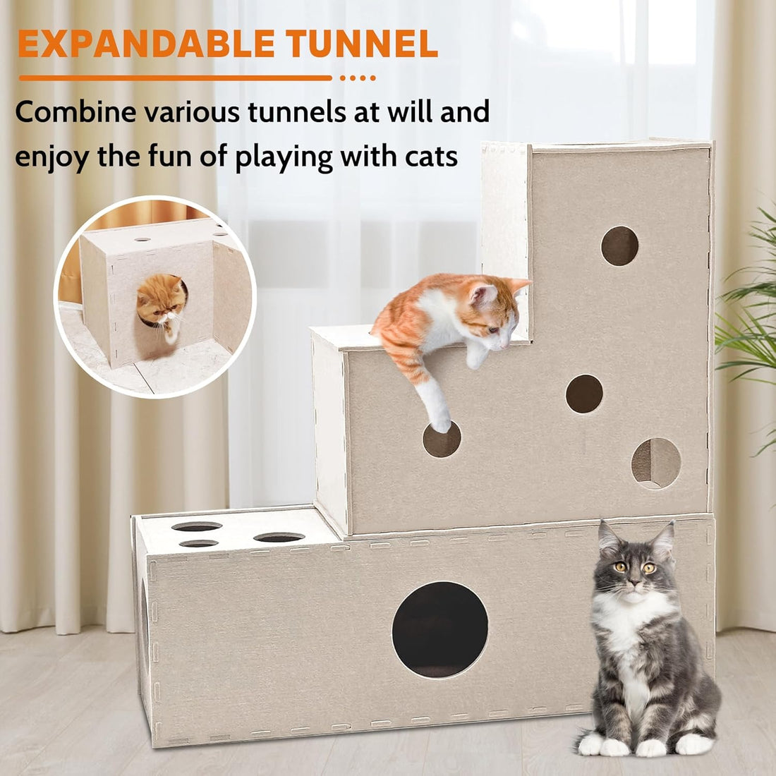 L-Shape Cat Tunnel - Soft Felt Hideaway with Peek-Through Openings