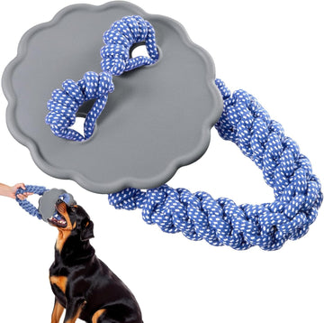 Durable Fetch Toy - Natural Rubber Disc with Rope Attachment